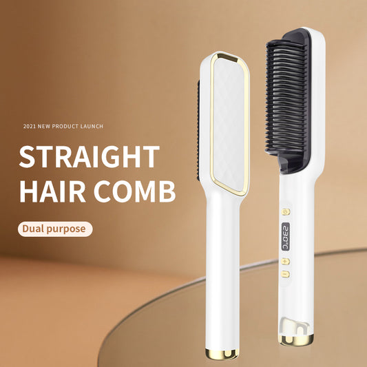 LCD Ionic Straightening Brush; 2-in-1 Straightening and Curling Iron Comb