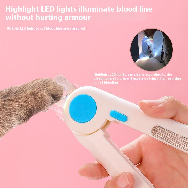 Herramienta de limpieza y aseo de mascotas con luz LED: amoladora de uñas Bloodline-Safe para gatos y perros, cortaúñas con LED para un corte seguro.