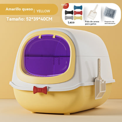 Caja de arena para gatos extragrande, esterilización ultravioleta, inodoro para gatos completamente cerrado, desodorización automática, caja de arena para gatos abatible