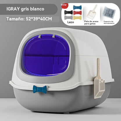 Caja de arena para gatos extragrande, esterilización ultravioleta, inodoro para gatos completamente cerrado, desodorización automática, caja de arena para gatos abatible